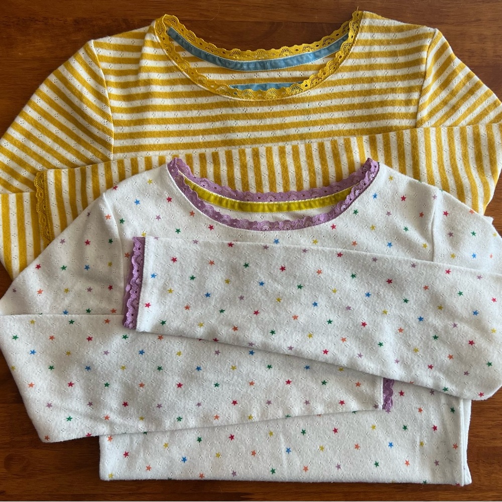 Set of 2 Mini Boden Pointelle Long Sleeve Tops size 11/12 NWT Yellow Stripe Star